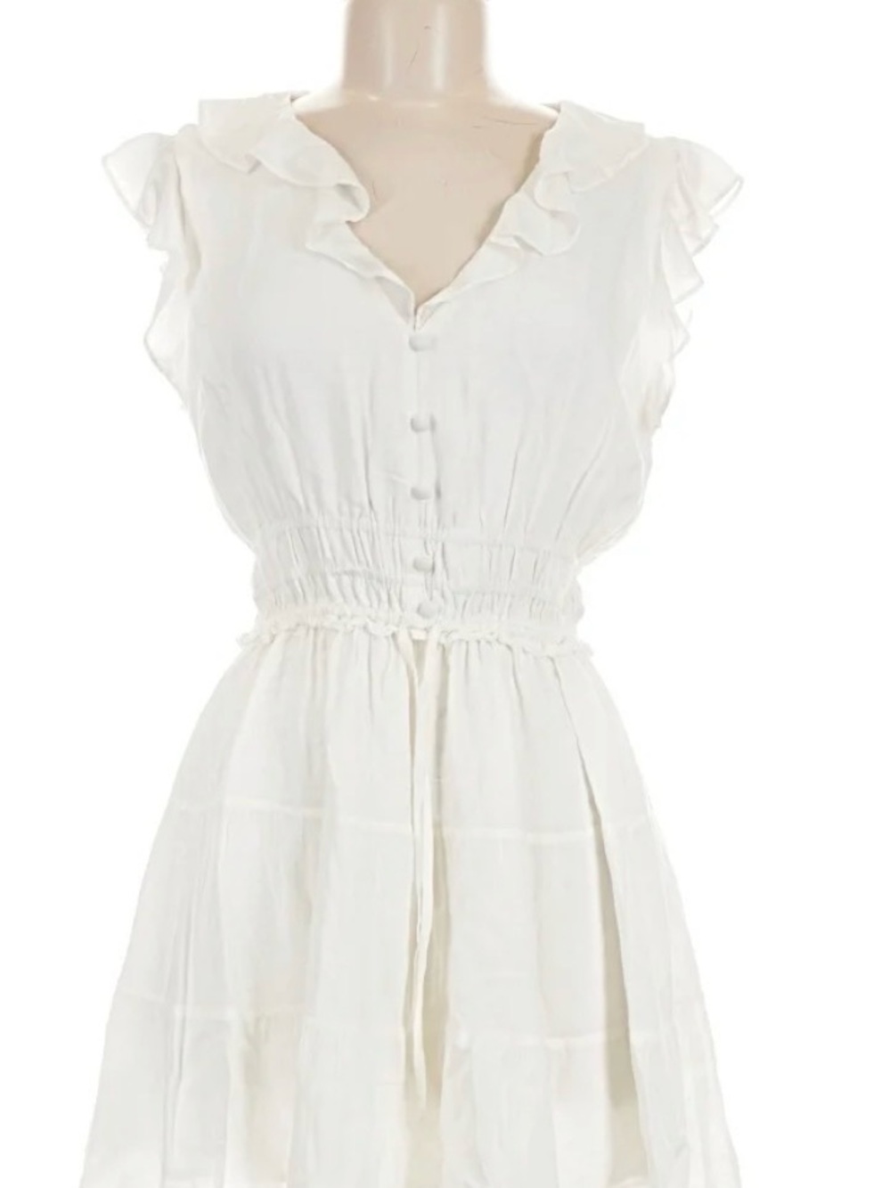 PAIGE White Ruffled V-Neck Mini Dress